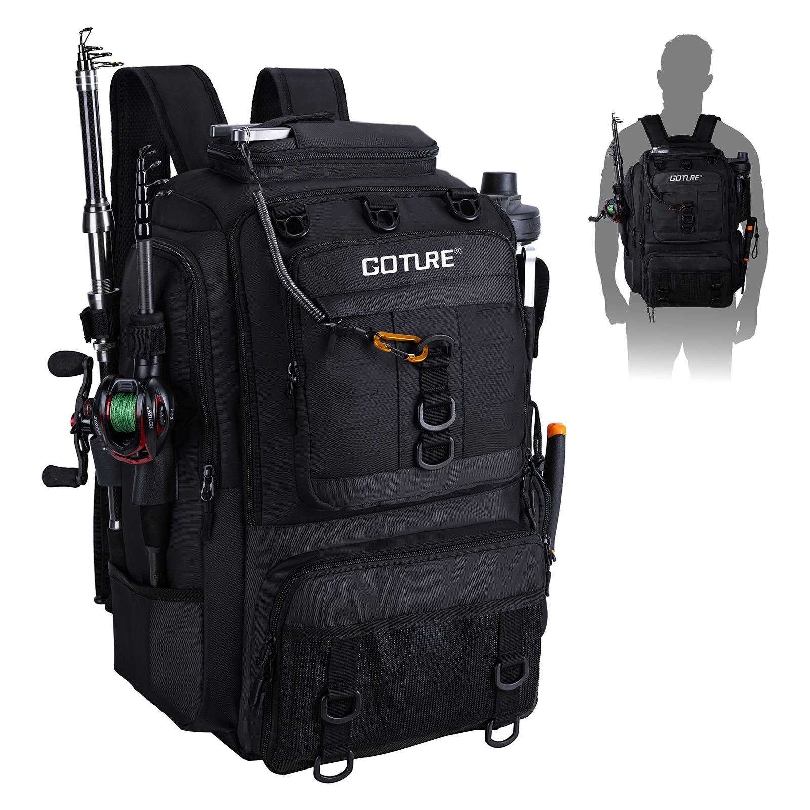 Backpack Insert Organizer - Sac de pêche Goture avec porte-cannes,