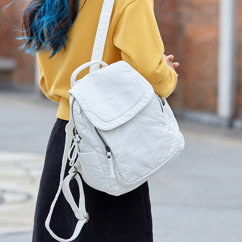 Fashion Backpack Women - Sac à dos en cuir lavé