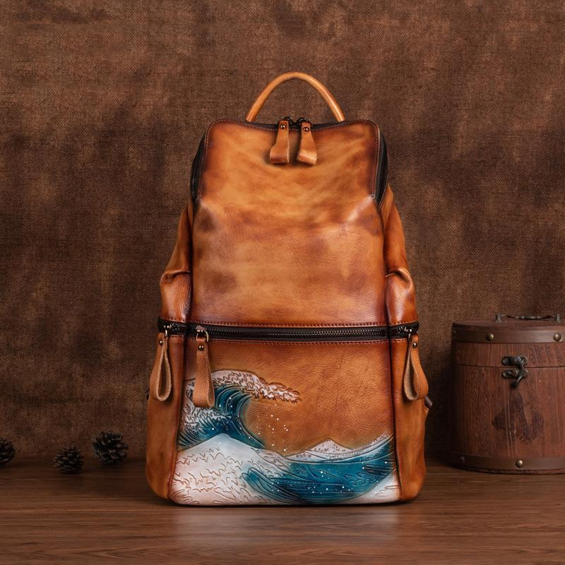 Leather Backpack Vintage - Sac à dos en cuir véritable