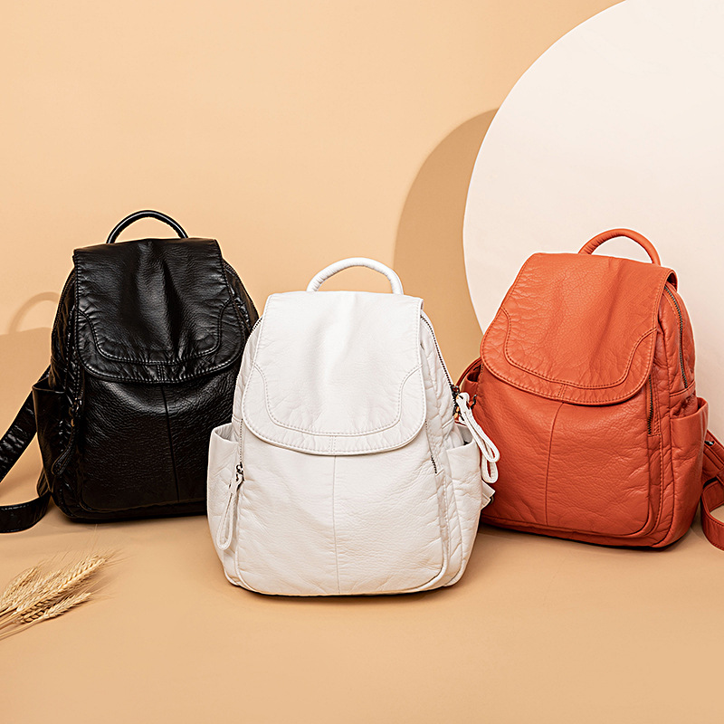 Sac à dos en cuir lavé blanc p - Fashion Backpack Women avis et prix